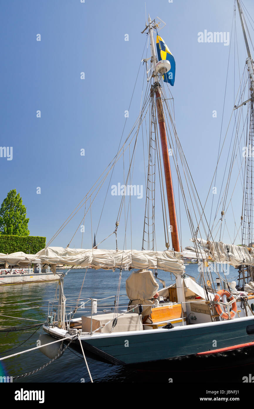 Stockholm, Sweden Boats at Norr Mälarstrand, Kungsholmen Stock Photo