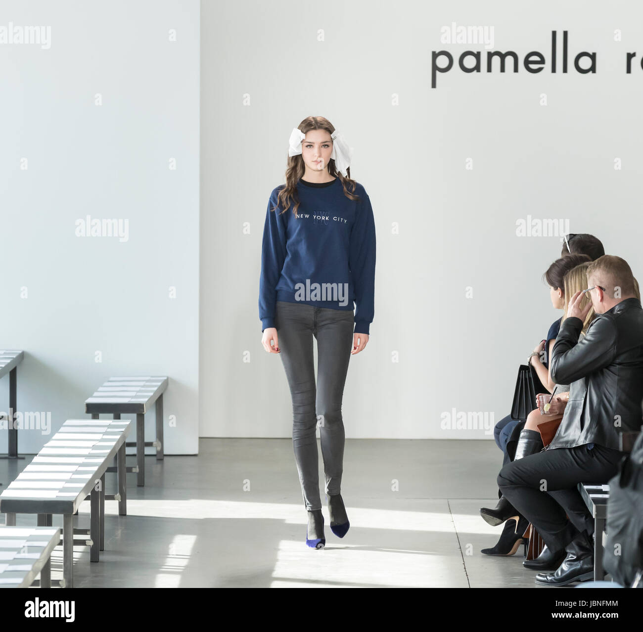 NEW YORK, NY - FEBRUARY 10, 2017: Sandra Brinza walks the runway during rehearsal for the Pamella Roland Fall Winter 2017 fashion show during New York Stock Photo