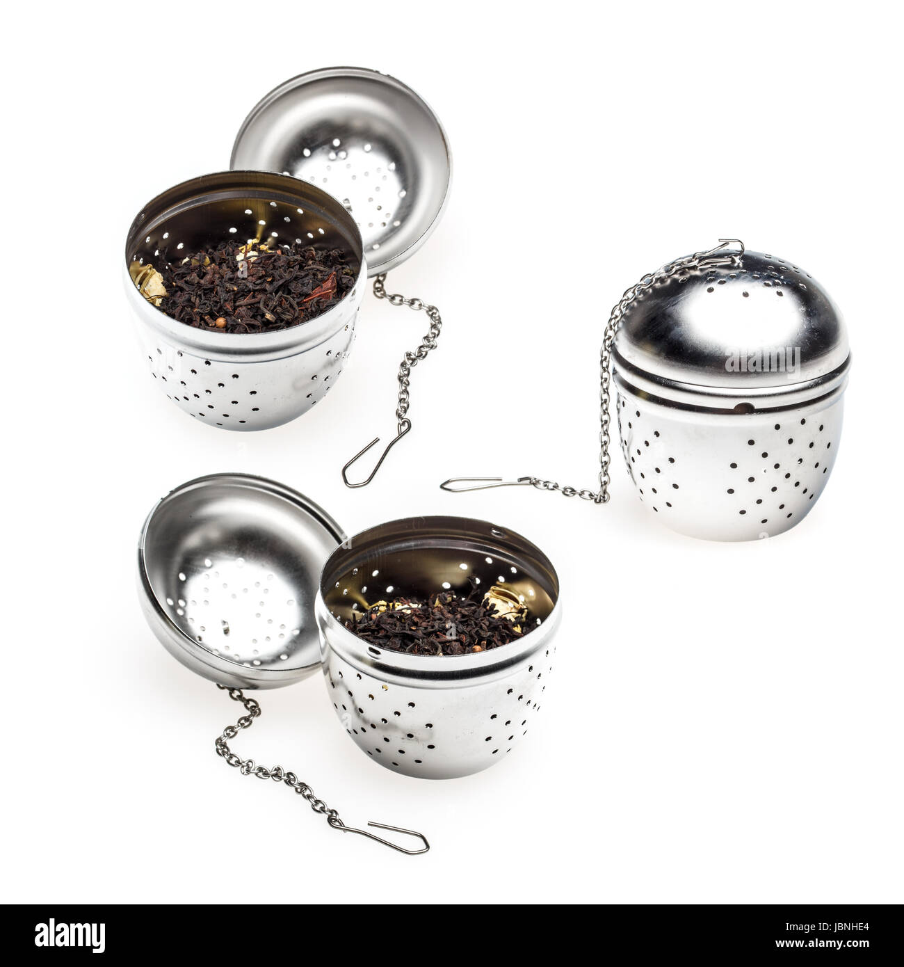 Set of metallic tea strainer infuser Stock Photo Alamy