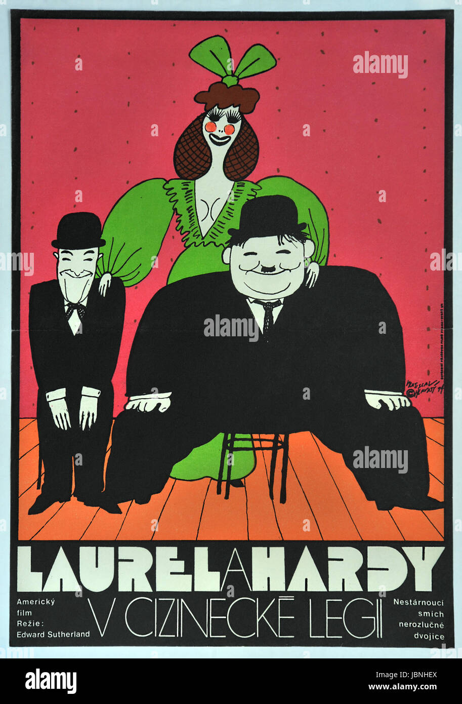 The Flying Deuces. Laurel and Hard in the foreign legi. Original Czechoslovak movie poster, 1974. American comedy of director Edward Sutherland, 1939. Stock Photo