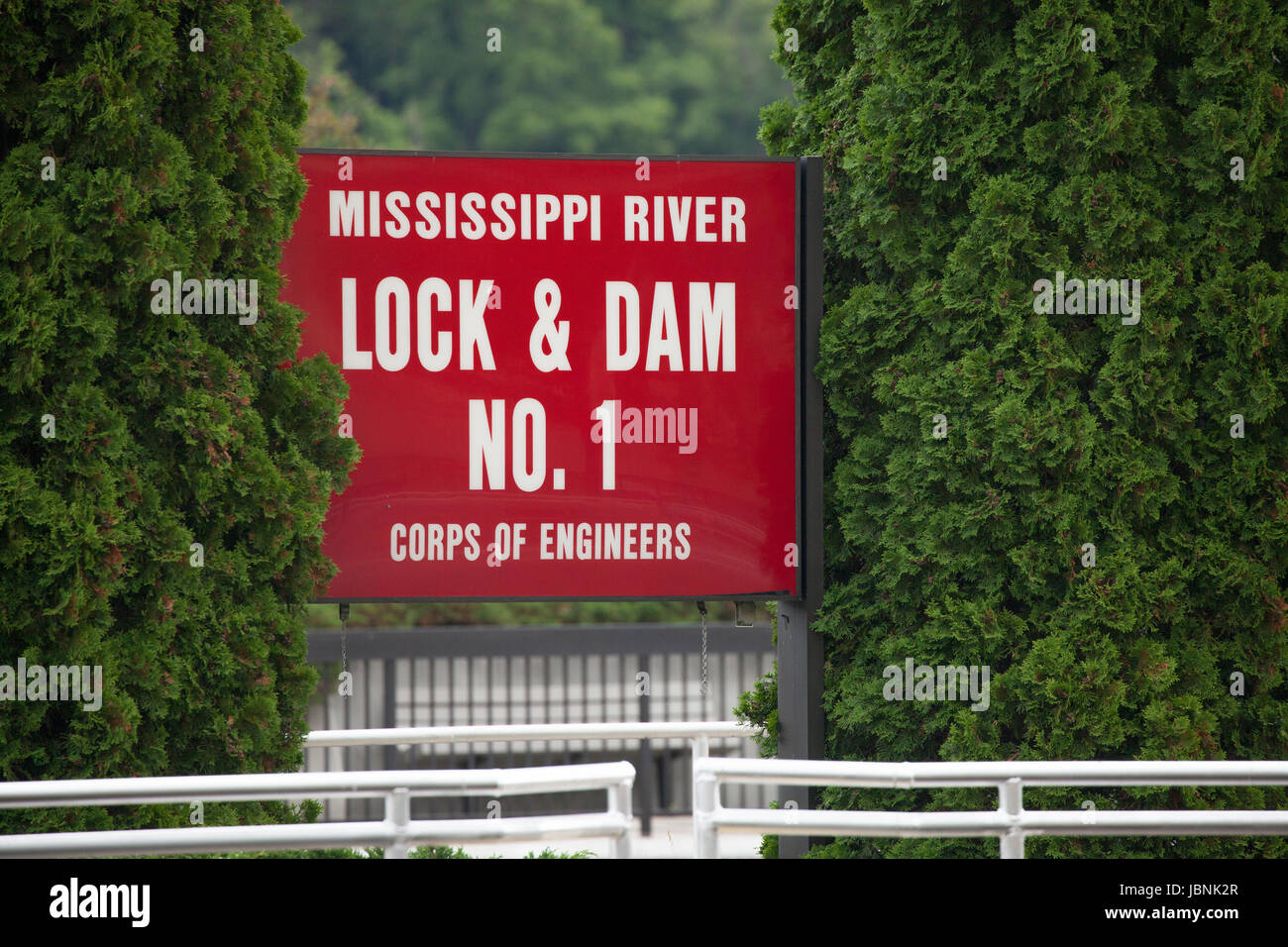 Sign announcing the Mississippi River Lock and Dam. Minneapolis