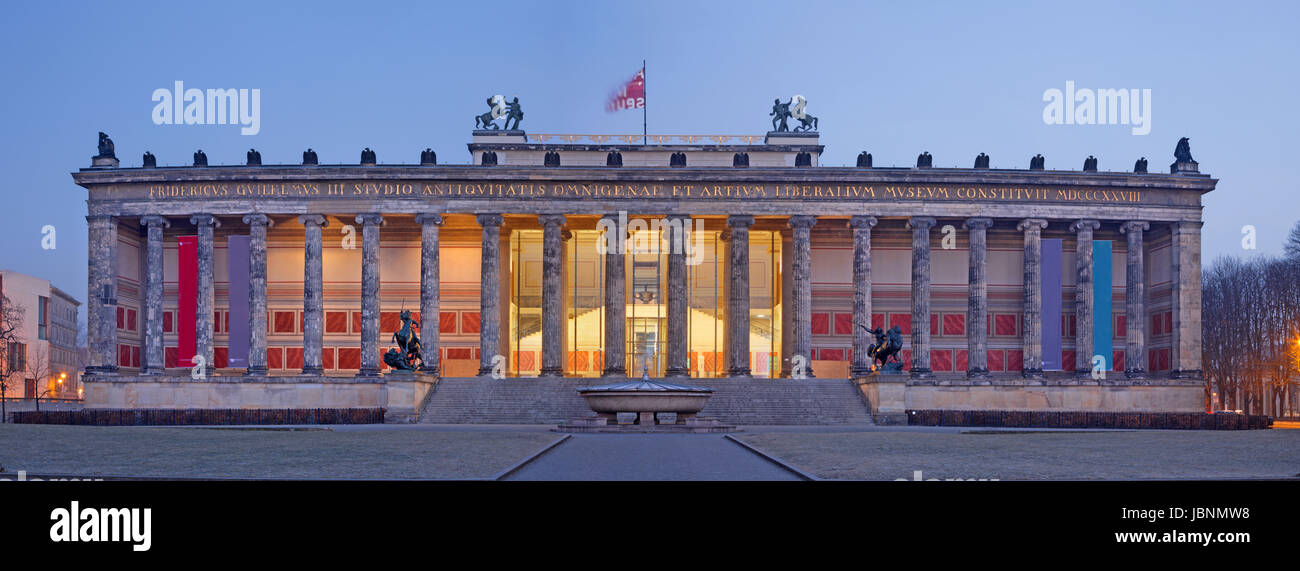 Berliln - The classical building of Old National Gallery (Altes Museum) at dusk. Stock Photo