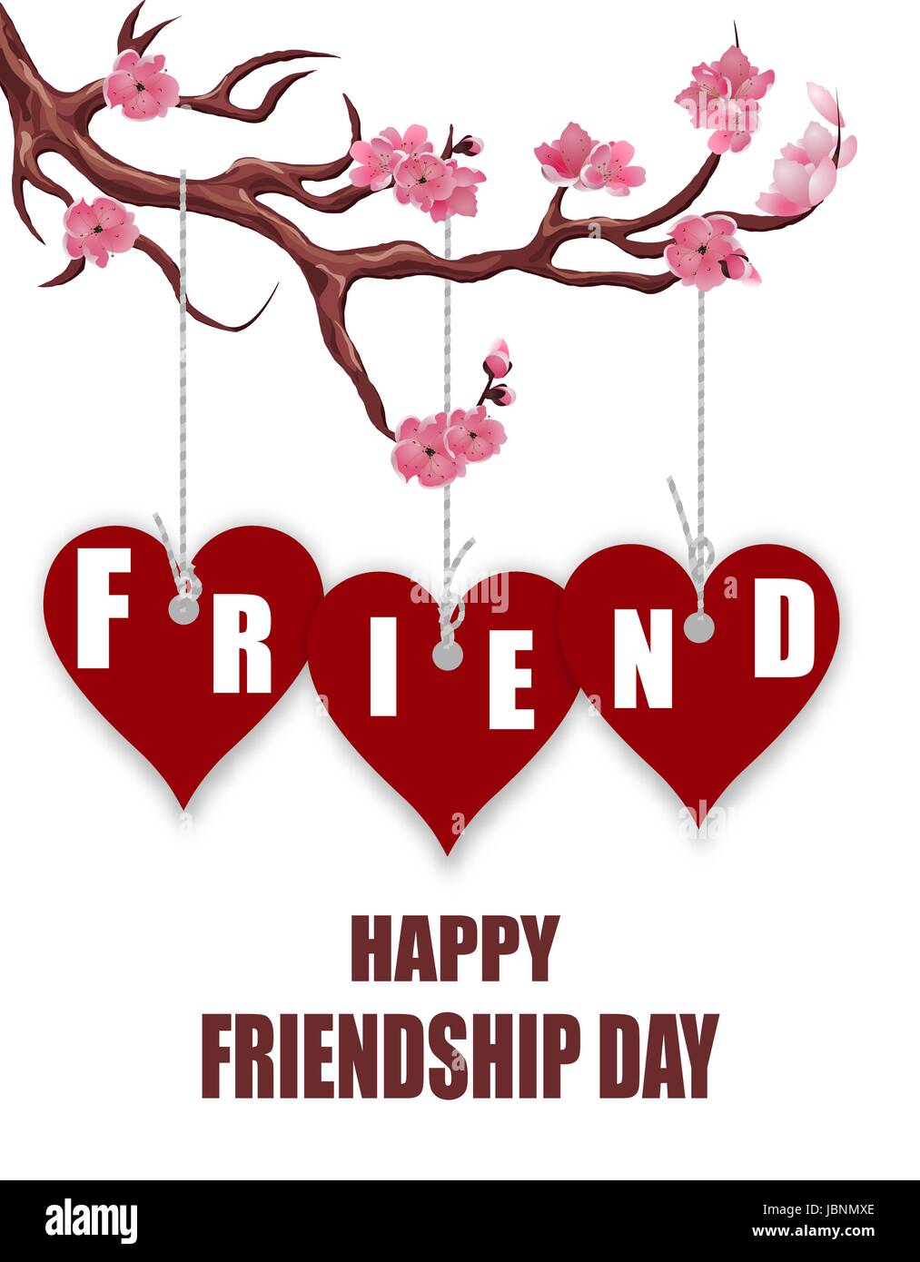 Beautiful postcard for friendship day. Hearts of friends. Sakura ...