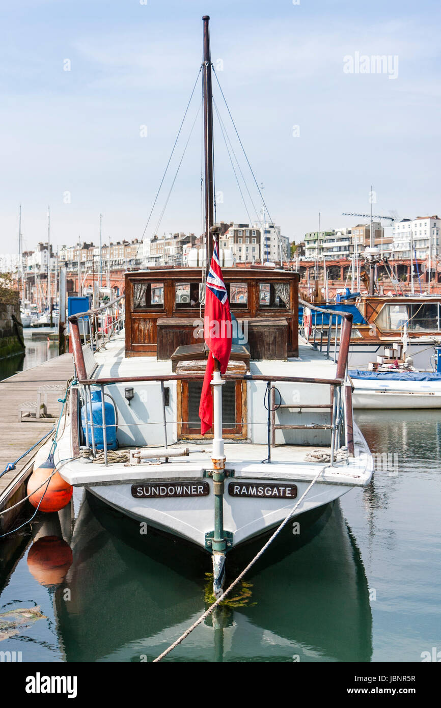 The Sundowner moored at the inner basin, Ramsgate harbour. One of the original Dunkirk Little ships, once owned by Charles Lightoller. Stock Photo