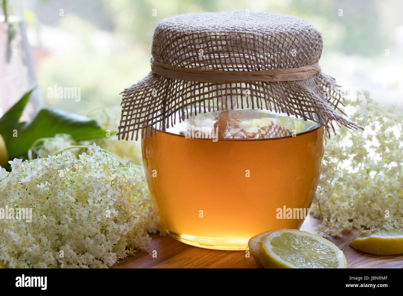 Ingredients for making a natural elder flower syrup fresh elder