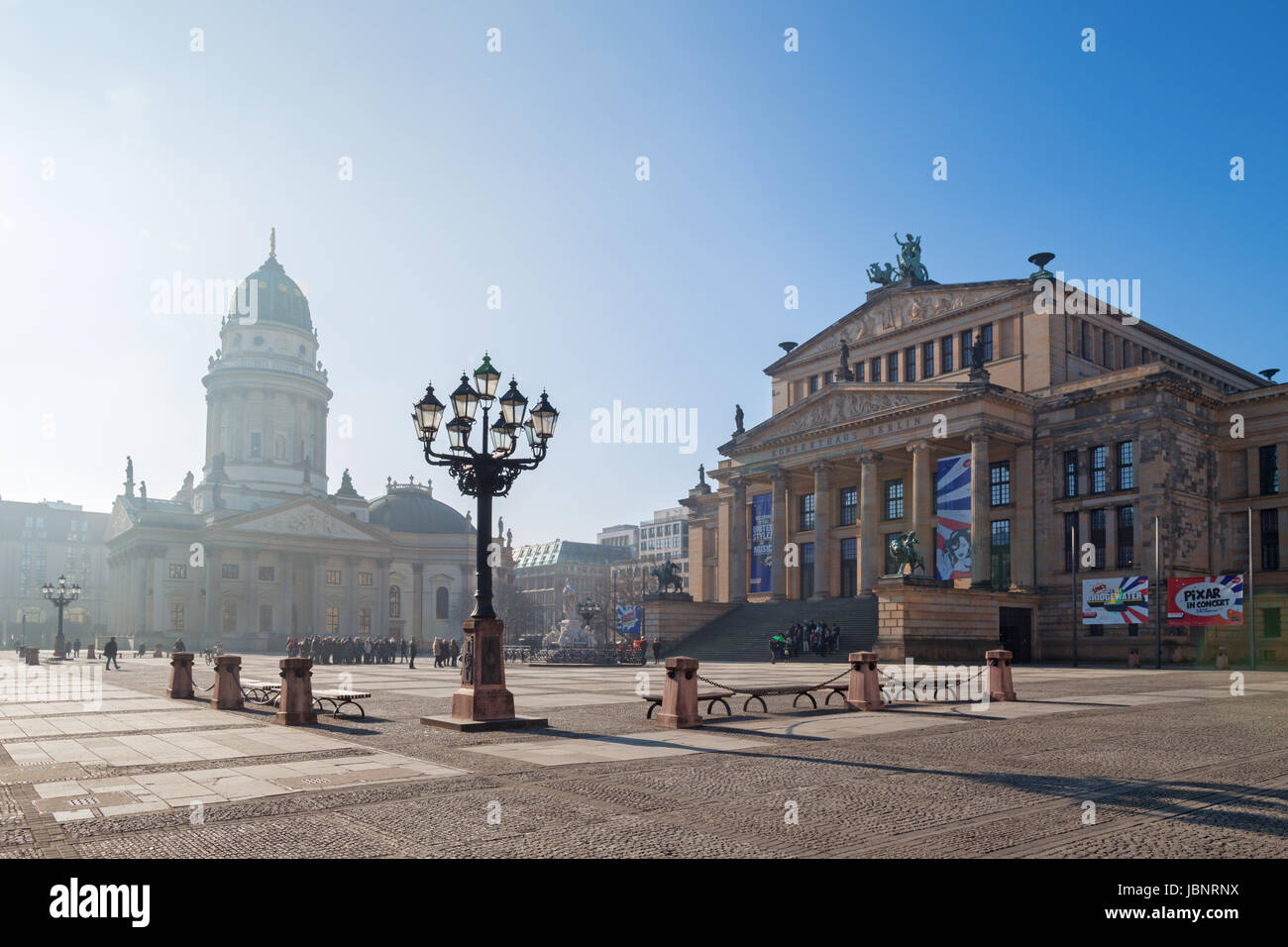 BERLIN, GERMANY, FEBRUARY - 14, 2017: The Konzerthaus building and the memorial of Friedrich Schiller and German dom on the Gendarmenmarkt square. Stock Photo