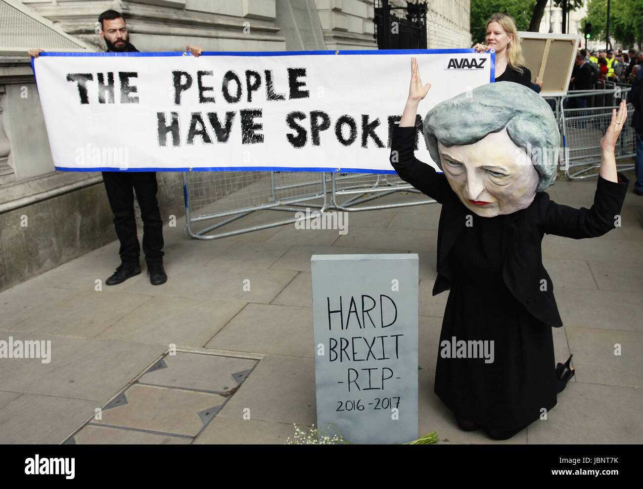 England, London, Election 2017 protesters out side Downing Street after  Theresa May's speach. 09/06/17. Stock Photo