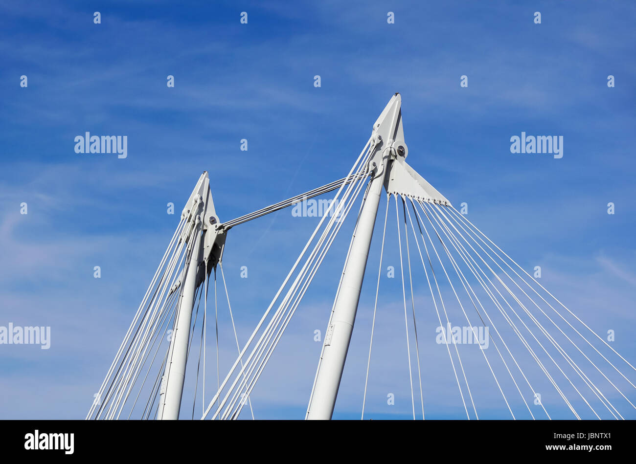 Cable stayed bridge . Supporting metal structure for safety Stock Photo