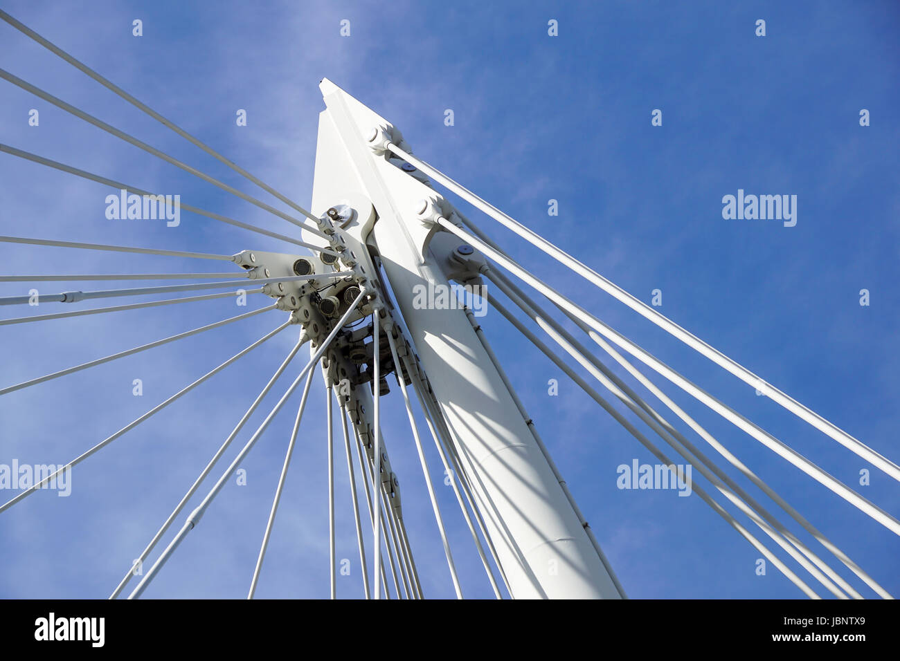 Cable stayed bridge . Supporting metal structure for safety Stock Photo