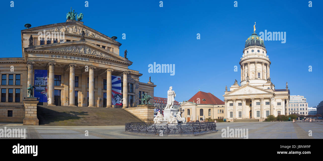 BERLIN, GERMANY, FEBRUARY - 13, 2017: The Konzerthaus building and the memorial of Friedrich Schiller on the Gendarmenmarkt square. Stock Photo