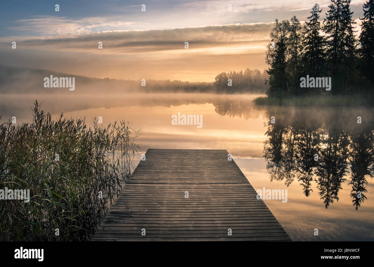 Scenic landscape with morning mood and sunrise at autumn in Finland Stock Photo