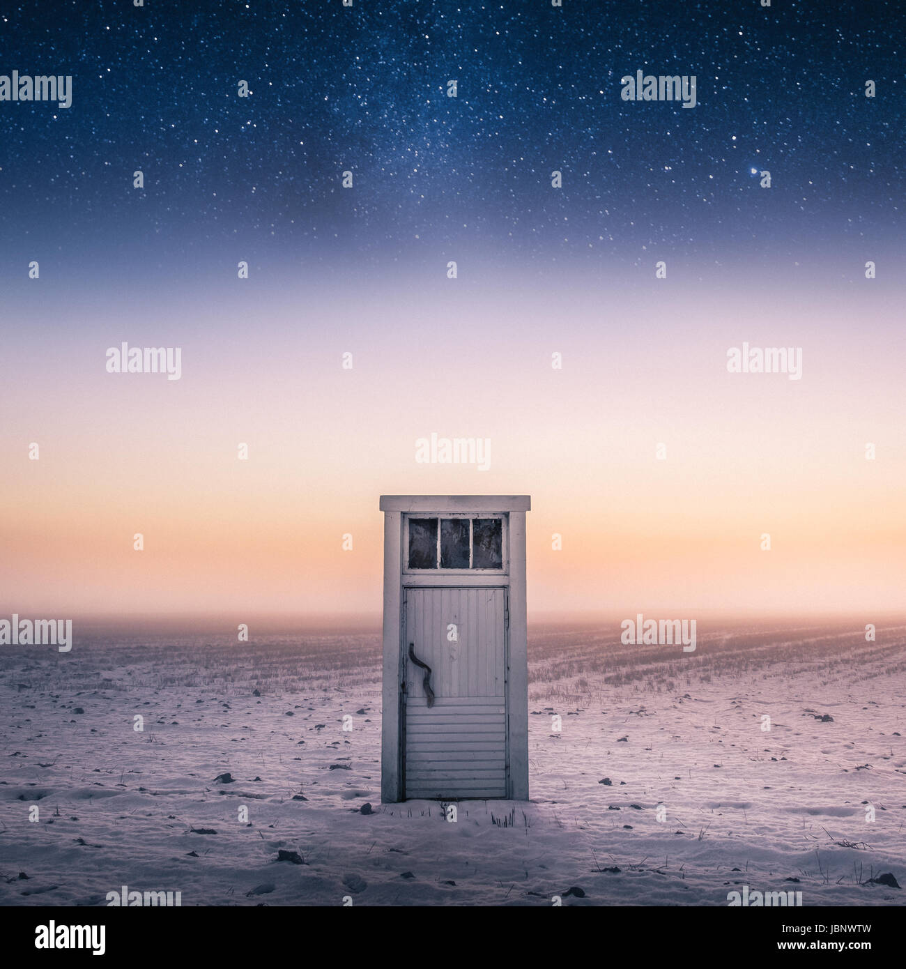 Magical and imagination scene with door and stars at night time Stock Photo