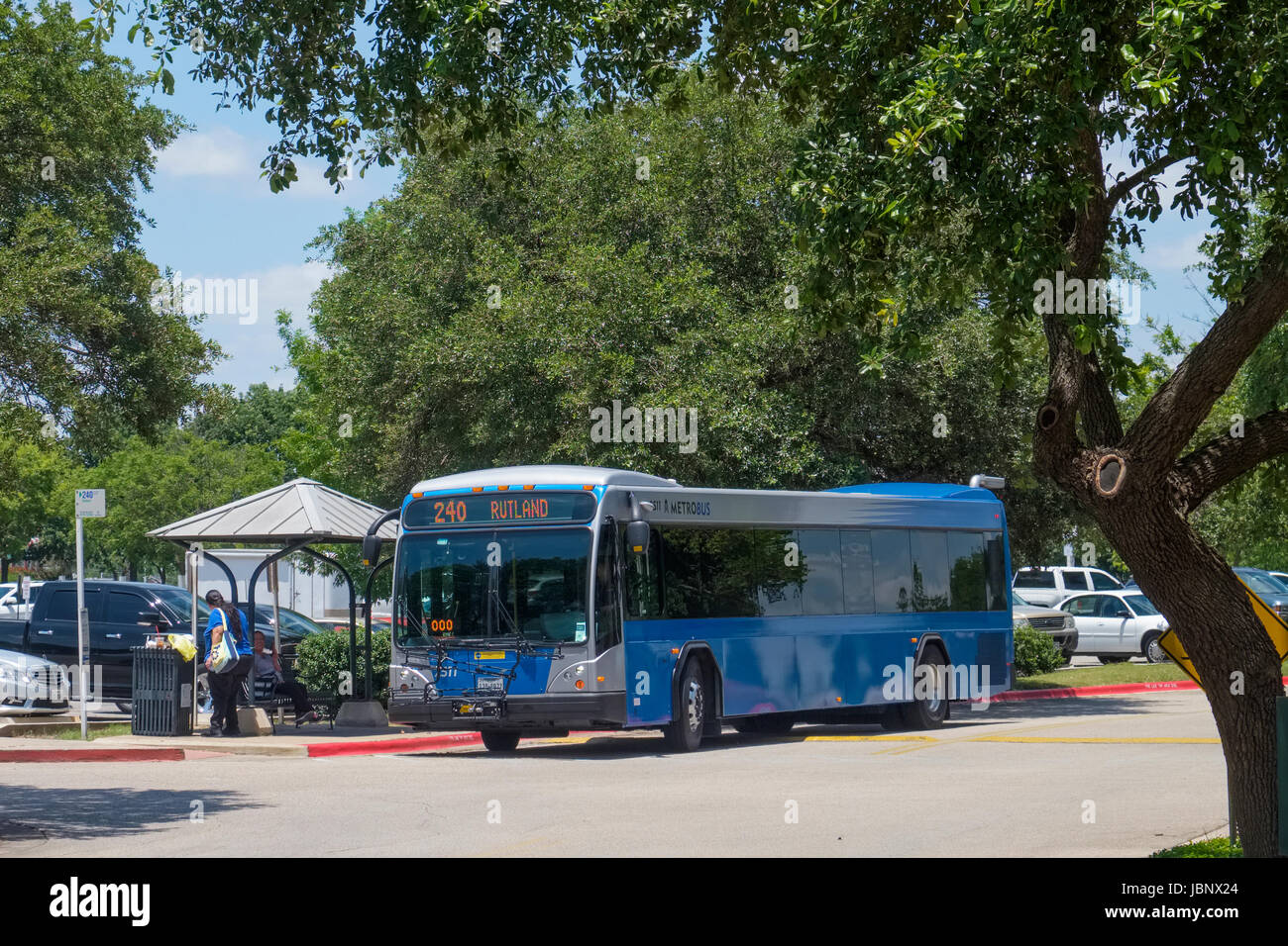 Austin Texas Cap Metro bus at bus stop Stock Photo Alamy