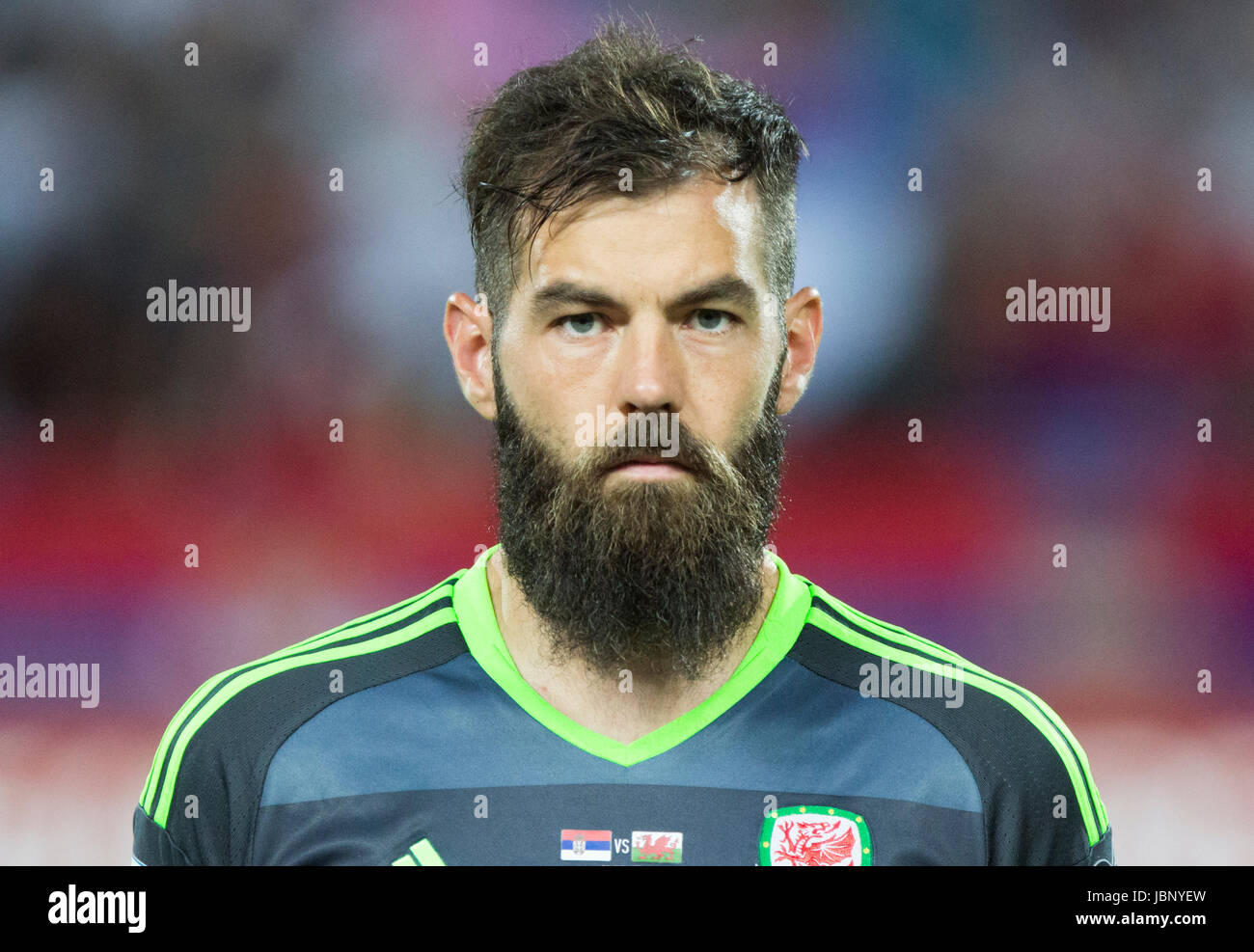 BELGRADE, SERBIA - JUNE 11, 2017: Joe Ledley of Wales looks on during the national anthem during the 2018 FIFA World Cup Qualifier match between Serbi Stock Photo