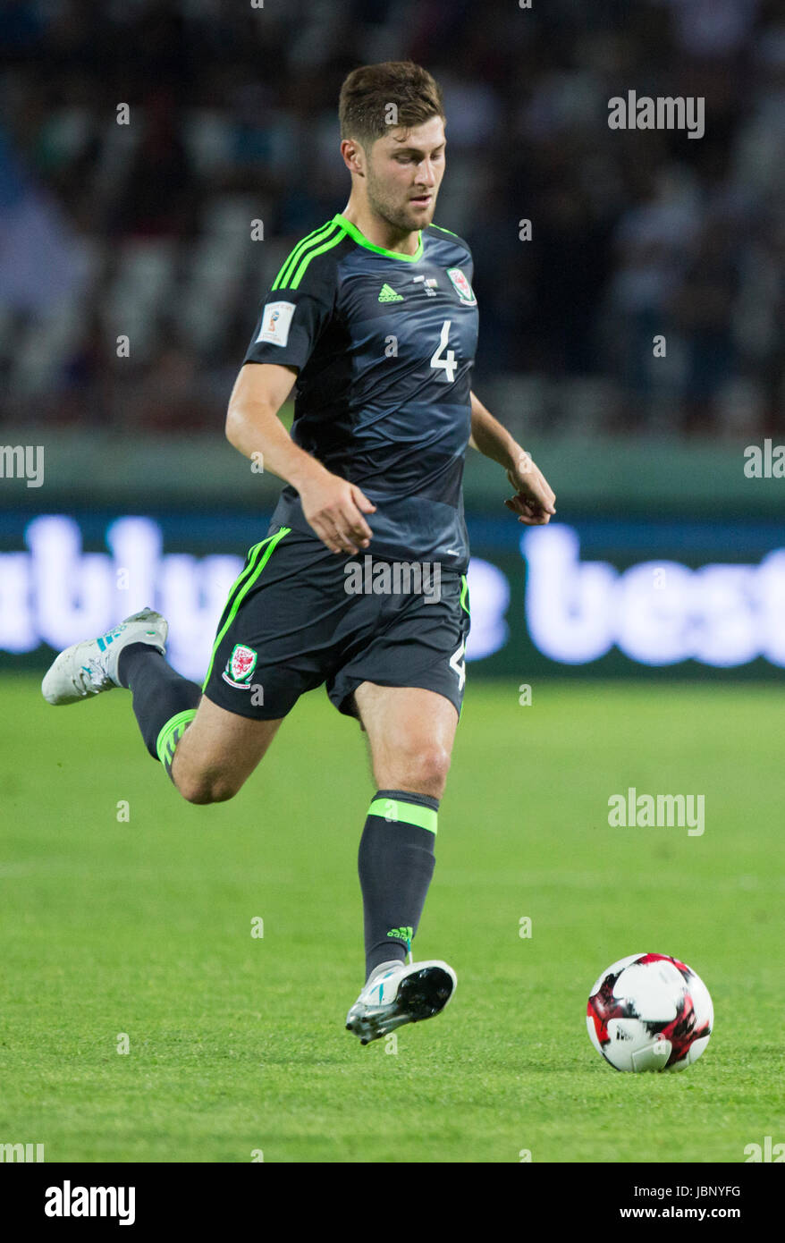 BELGRADE, SERBIA - JUNE 11, 2017: Ben Davis of Wales in action during the 2018 FIFA World Cup Qualifier match between Serbia and Wales at Rajko Mitic  Stock Photo