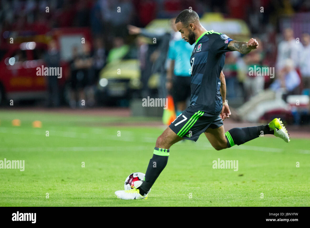 BELGRADE, SERBIA - JUNE 11, 2017: Jazz Richards of Wales in action during the 2018 FIFA World Cup Qualifier match between Serbia and Wales at Rajko Mi Stock Photo