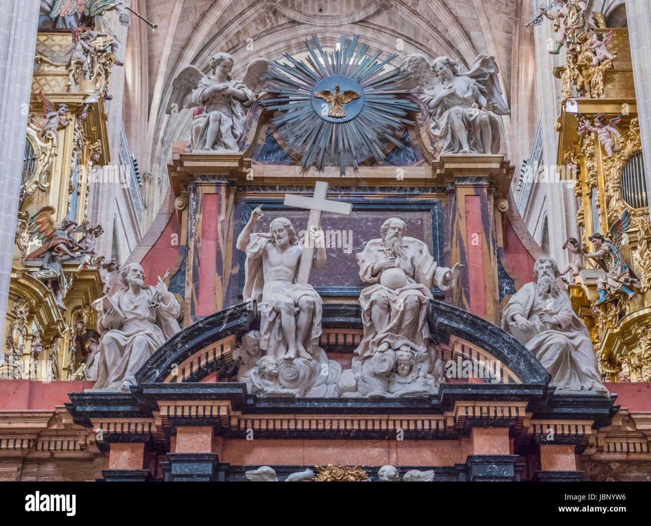 SEGOVIA, SPAIN, JUNE - 3, 2017: The statue of Holy Trinity on the transchoir in Cathedral Nuestra Senora de la Asuncion y de San Frutos de Segovia, ta Stock Photo