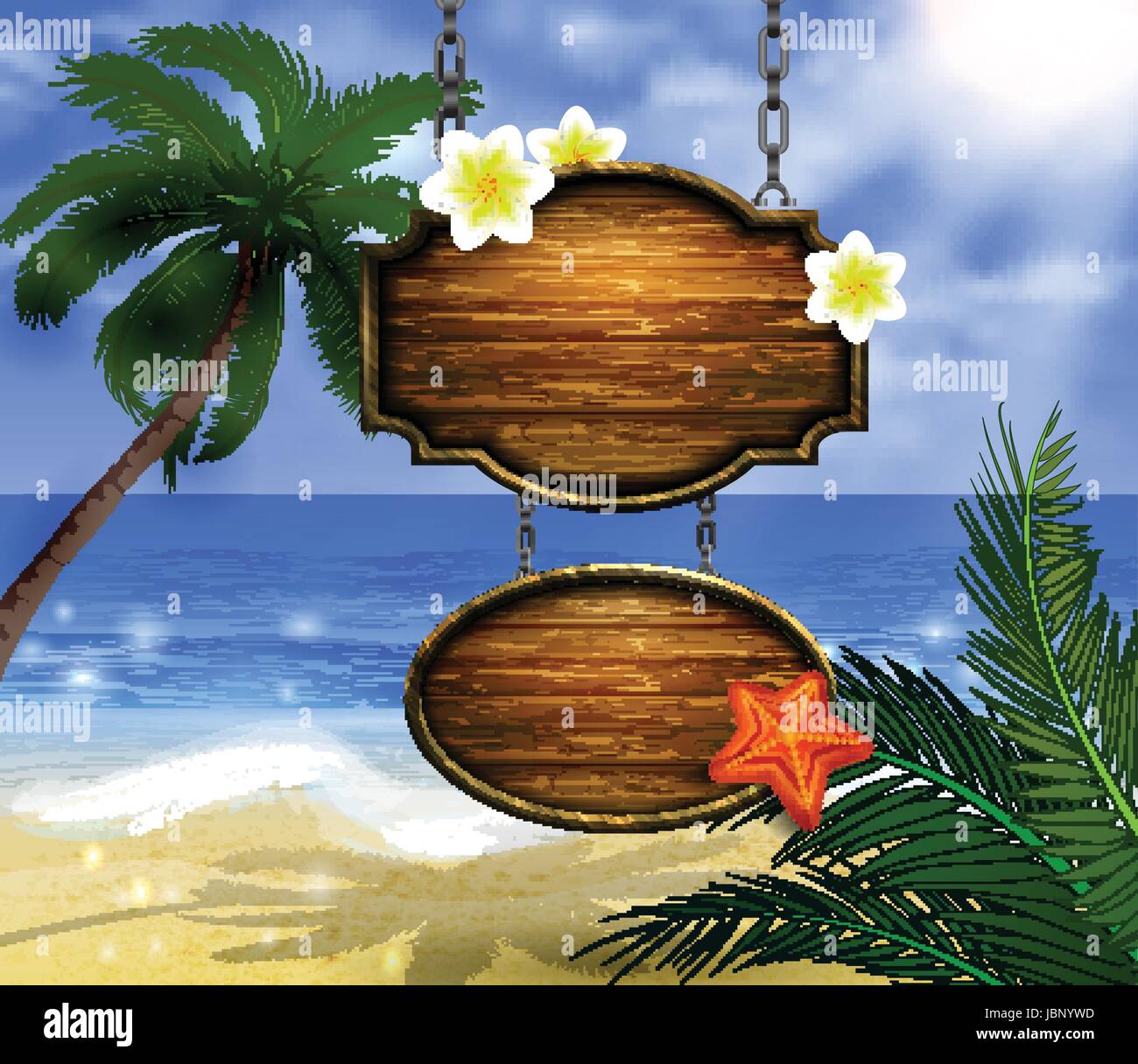 summer wooden sign on tropical beach background Stock Vector Image ...