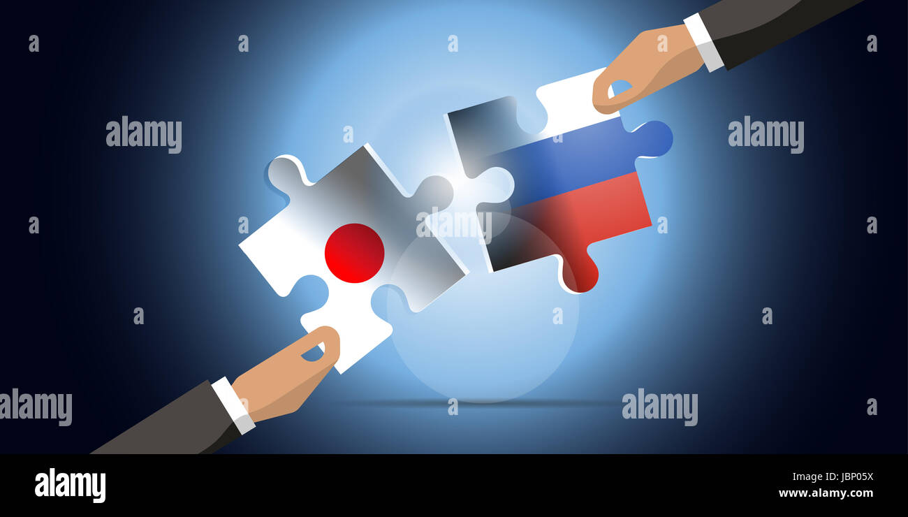 Business and politic relationships between Japan and Russia in a jigsaw Stock Photo
