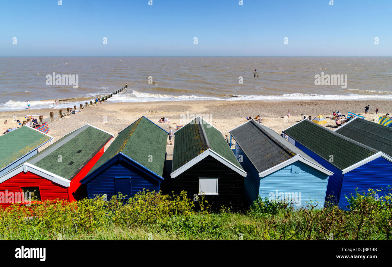Colourful seaside beach huts on Southwold beach, Suffolk, UK Stock Photo