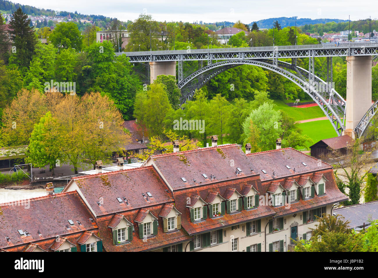 Bern old town, Coastal landscape with bridge. Switzerland. Aare river Stock Photo