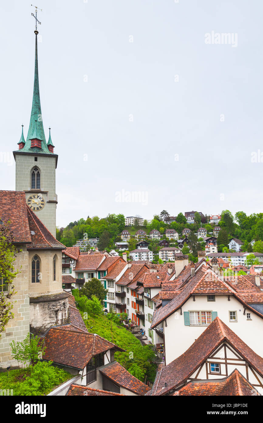 Bern old town, Switzerland. Cityscape with Nydeggkirche spire Stock Photo