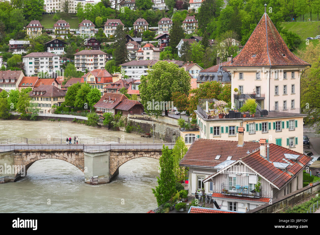 Old  European town, coastal landscape with stone bridge. Bern, Switzerland Stock Photo