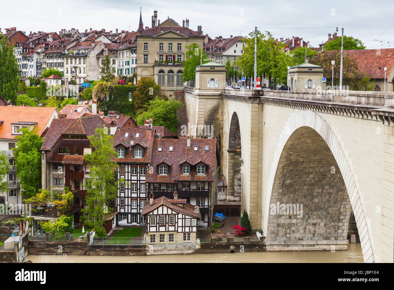 European old town, coastal landscape with stone bridge. Bern, Switzerland Stock Photo
