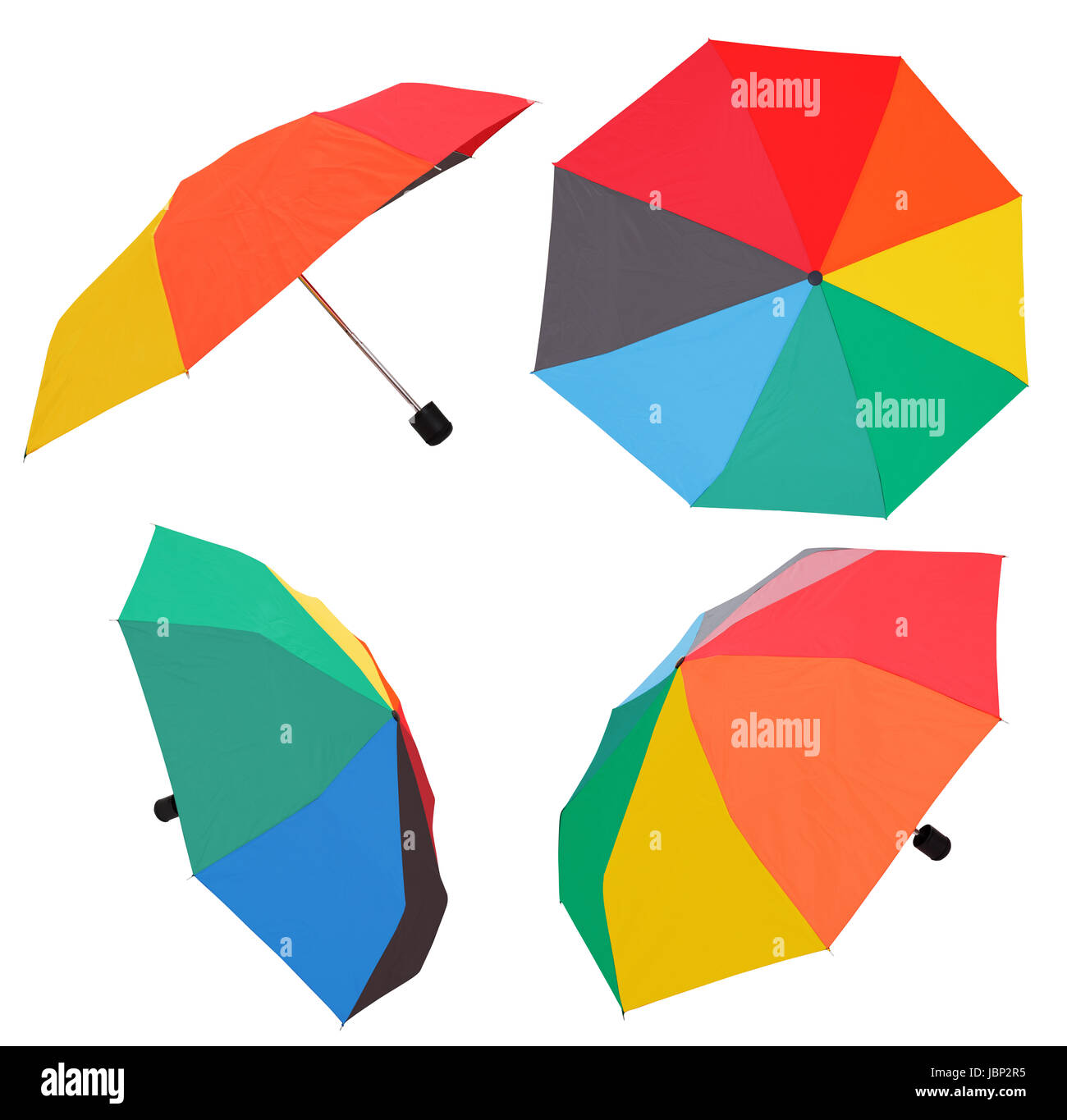 set of open multicolored umbrellas isolated on white background Stock ...