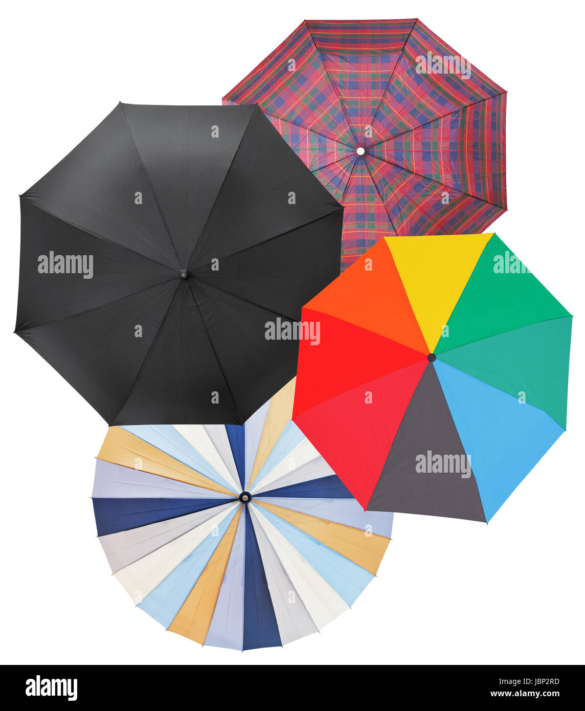 four different open umbrellas isolated on white background Stock Photo