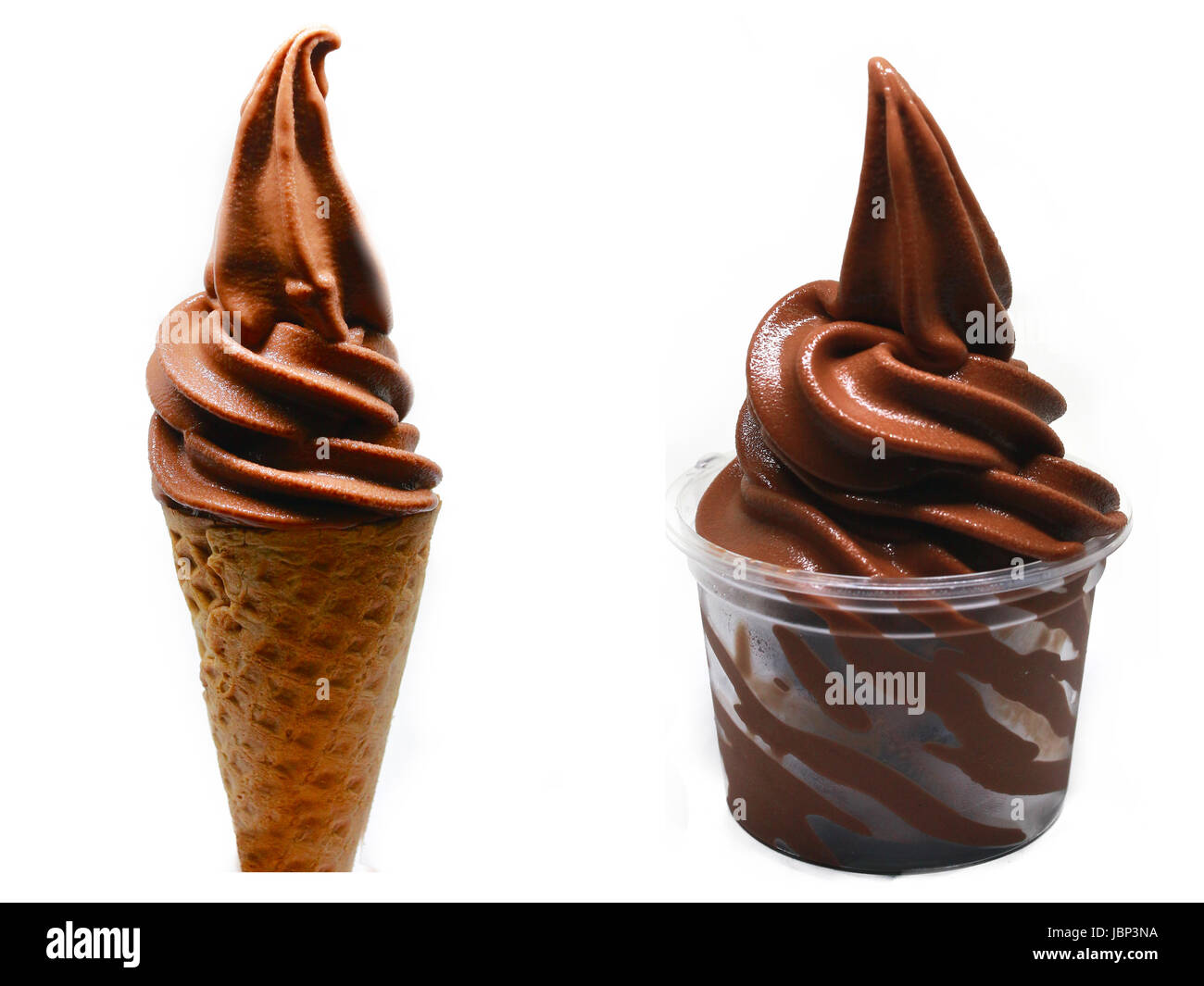chocolate soft serve ice cream in a cone and a cup Stock Photo Alamy