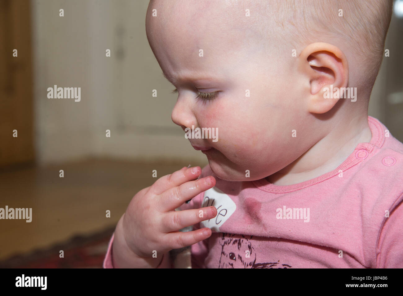 one year old caucasian girl Stock Photo