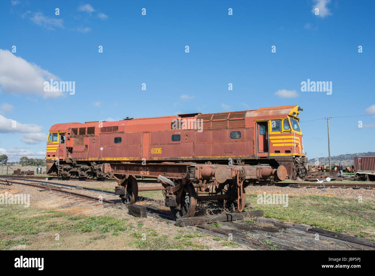 Decommissioned Diesel Locomotive on a siding at Werris Creek NSW Australia. Stock Photo