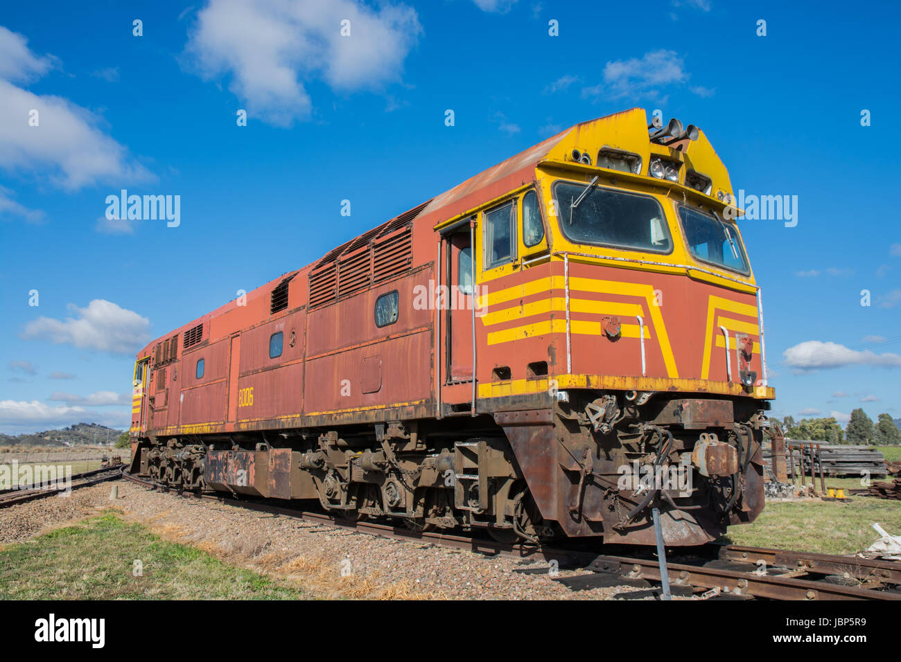 Decommissioned Diesel Locomotive on a siding at Werris Creek NSW Australia. Stock Photo