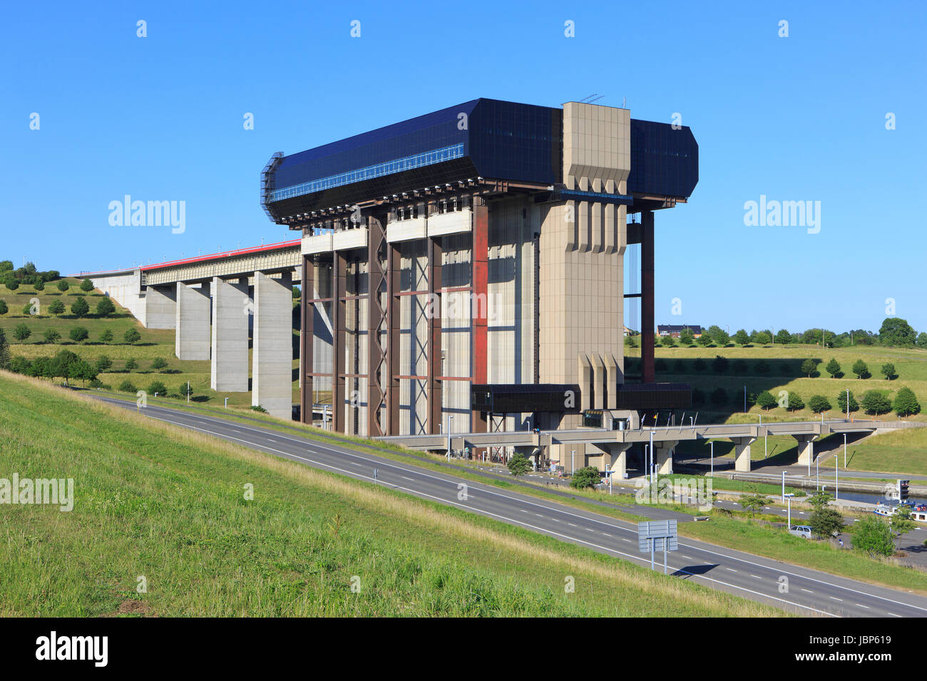 The world's largest double boat lift (opened in 2002) at Strepy-Thieu , Belgium Stock Photo