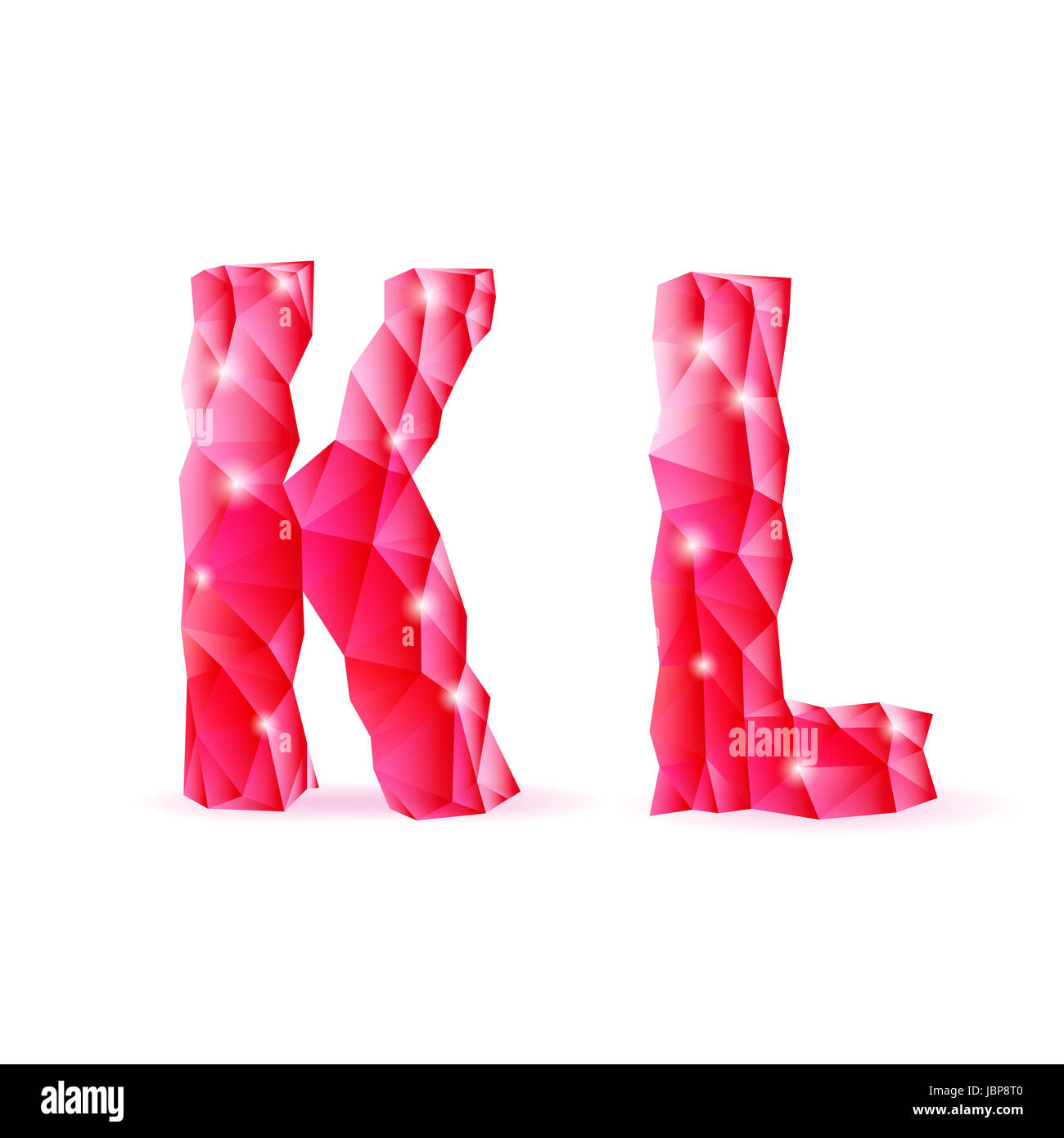 Shiny ruby polygonal font. Crystal style K and L letters Stock Photo