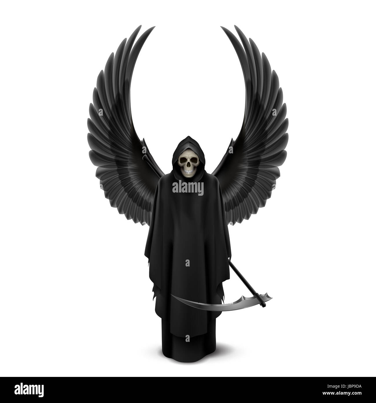 Angel of death with two wings up and a scythe in his hands Stock Photo