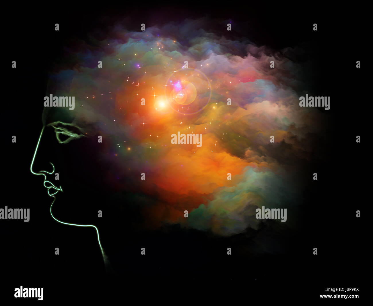 Colorful Mind series. Abstract arrangement of human head and fractal ...