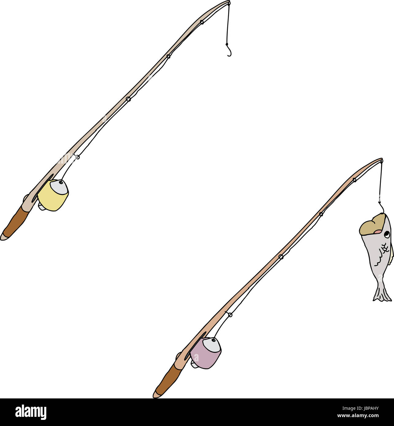 Cartoon fishing pole with hook and fish Stock Photo - Alamy