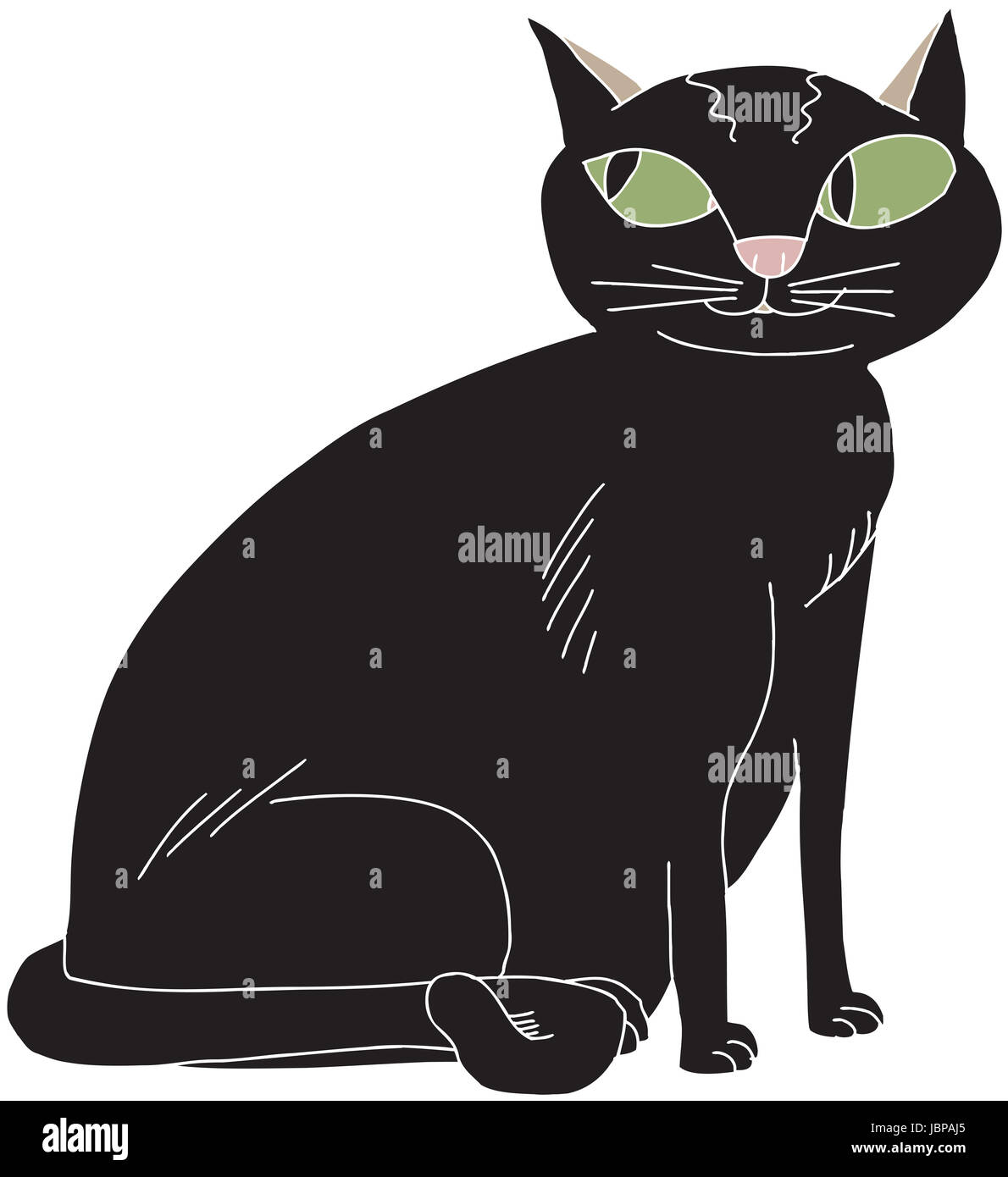 Cartoon of cute black cat with green eyes Stock Photo - Alamy
