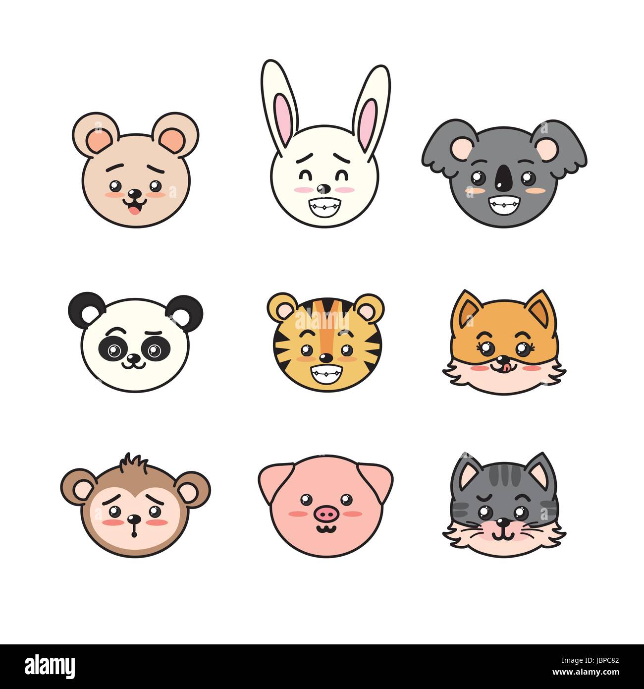 set cute and tender animals with expressions Stock Vector Image & Art ...
