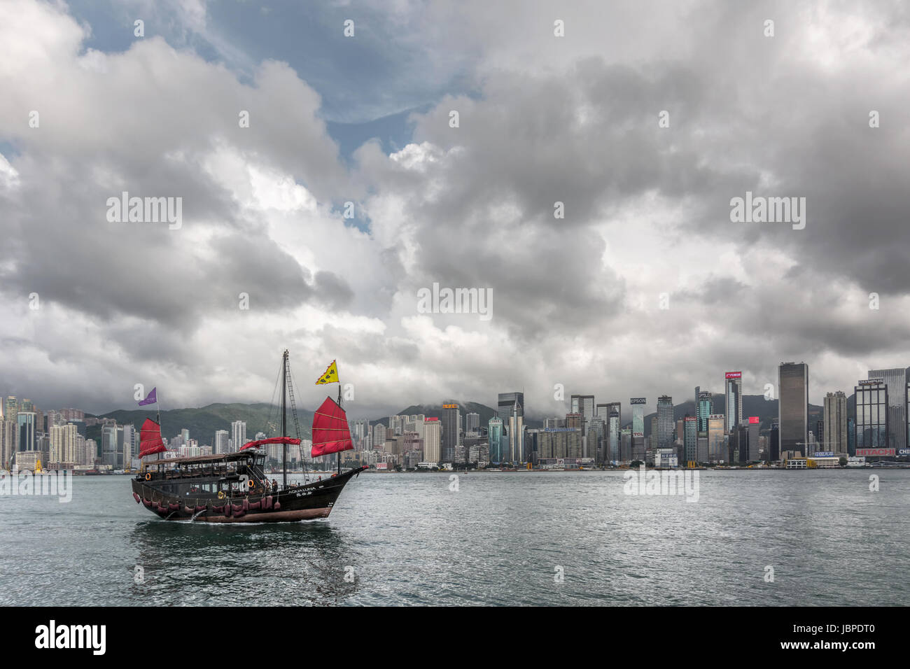 HONG KONG, CHINA - MAY 19 : Famous Aqua Luna boat sail on the victoria harbour in Hong Kong,  China on 19th May 2014. Stock Photo