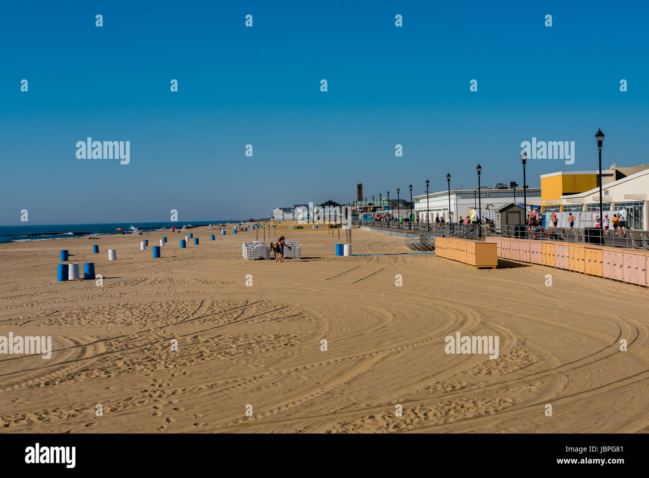 Asbury Park, NJ USA June 11, 2017 People on the beach at Asbury Park early on a Sunday morning