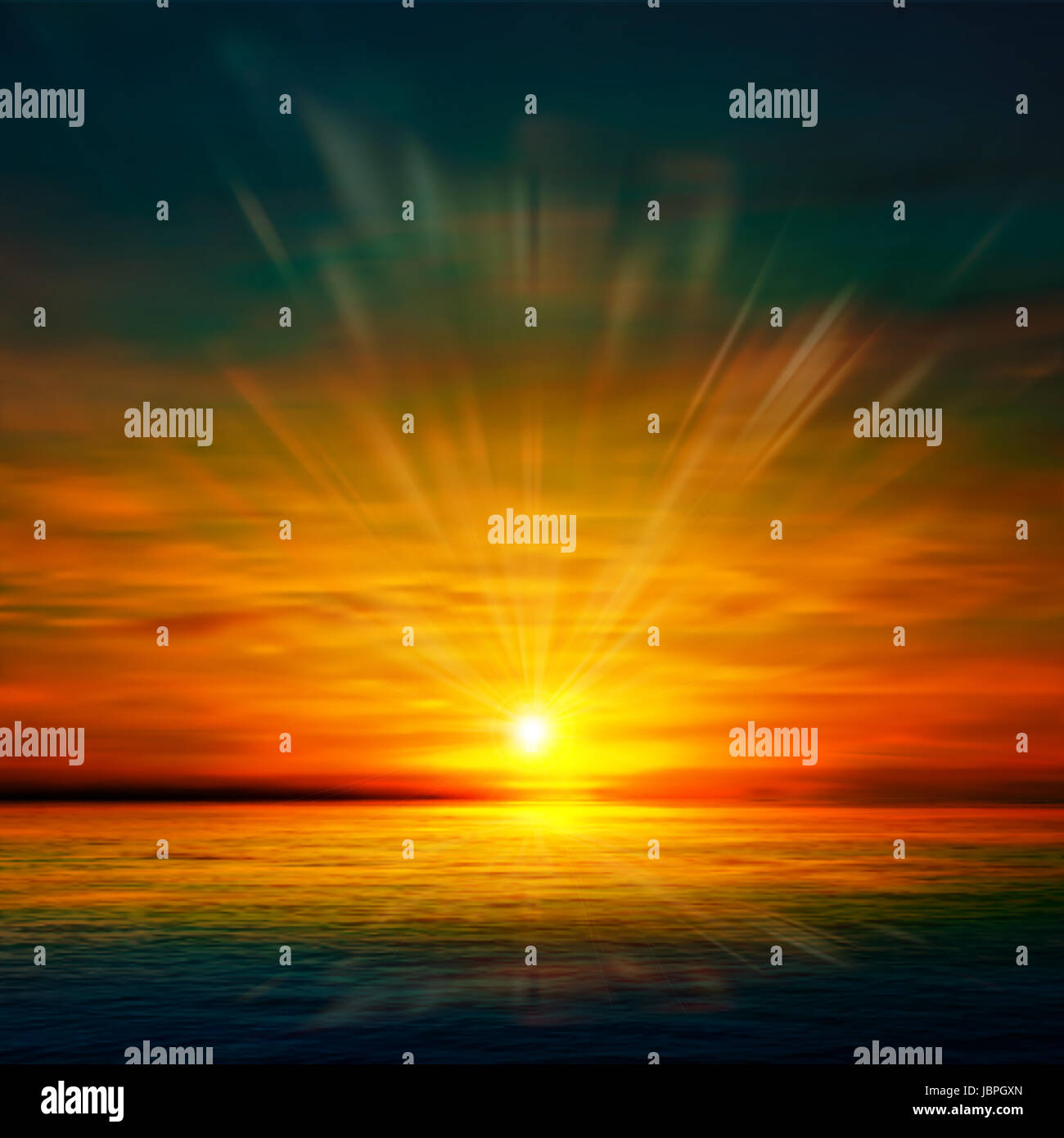 abstract blue nature background with clouds and ocean sunrise Stock