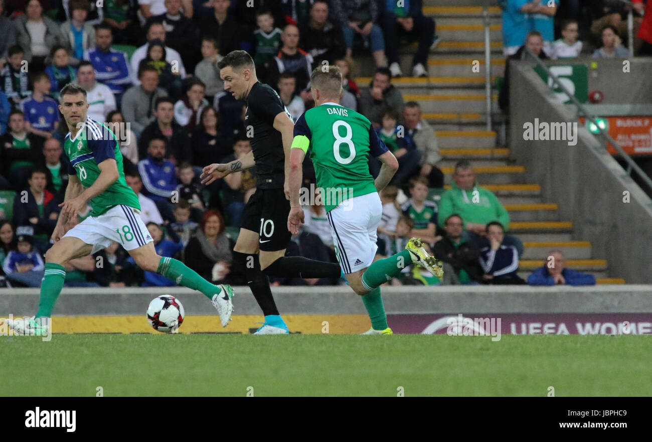 National Football Stadium at Windsor Park, Belfast. 02 June 2017. Vauxhall International Challenge Match - Northern Ireland 1 New Zealand 0. New Zealand's Shane Smeltz (10) in action. Stock Photo