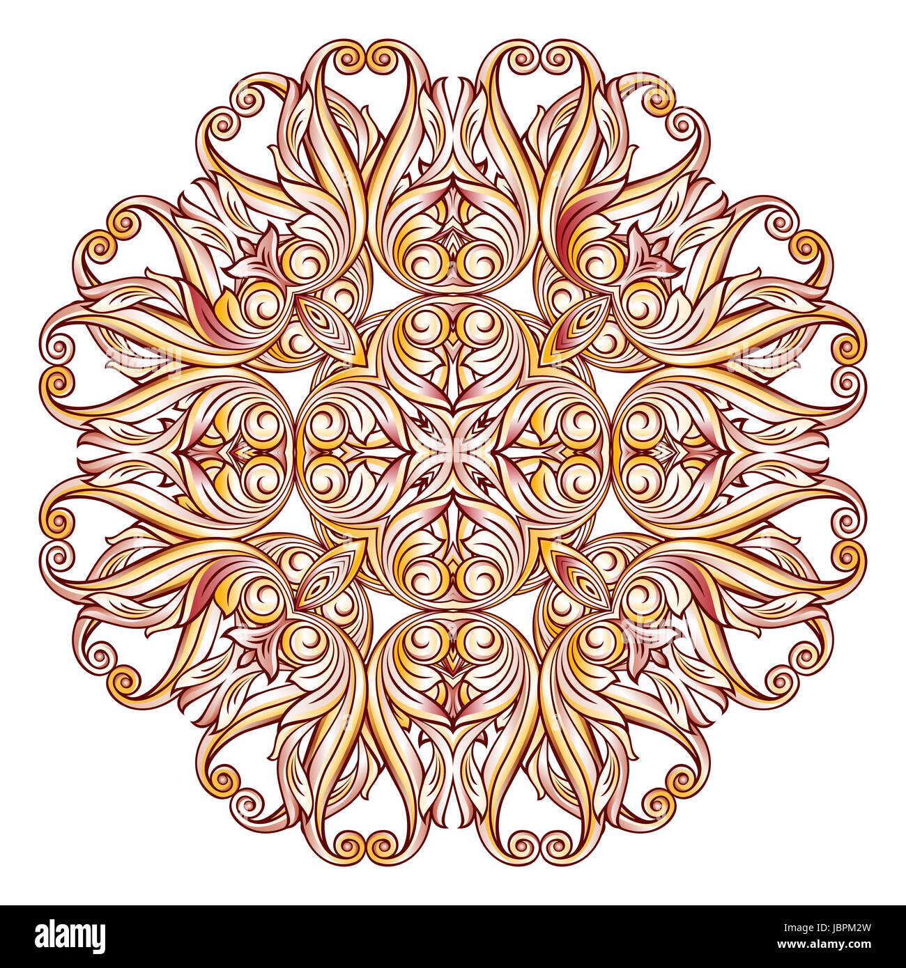 Abstract florid pattern in pastel rose pink and yellow shades on white ...