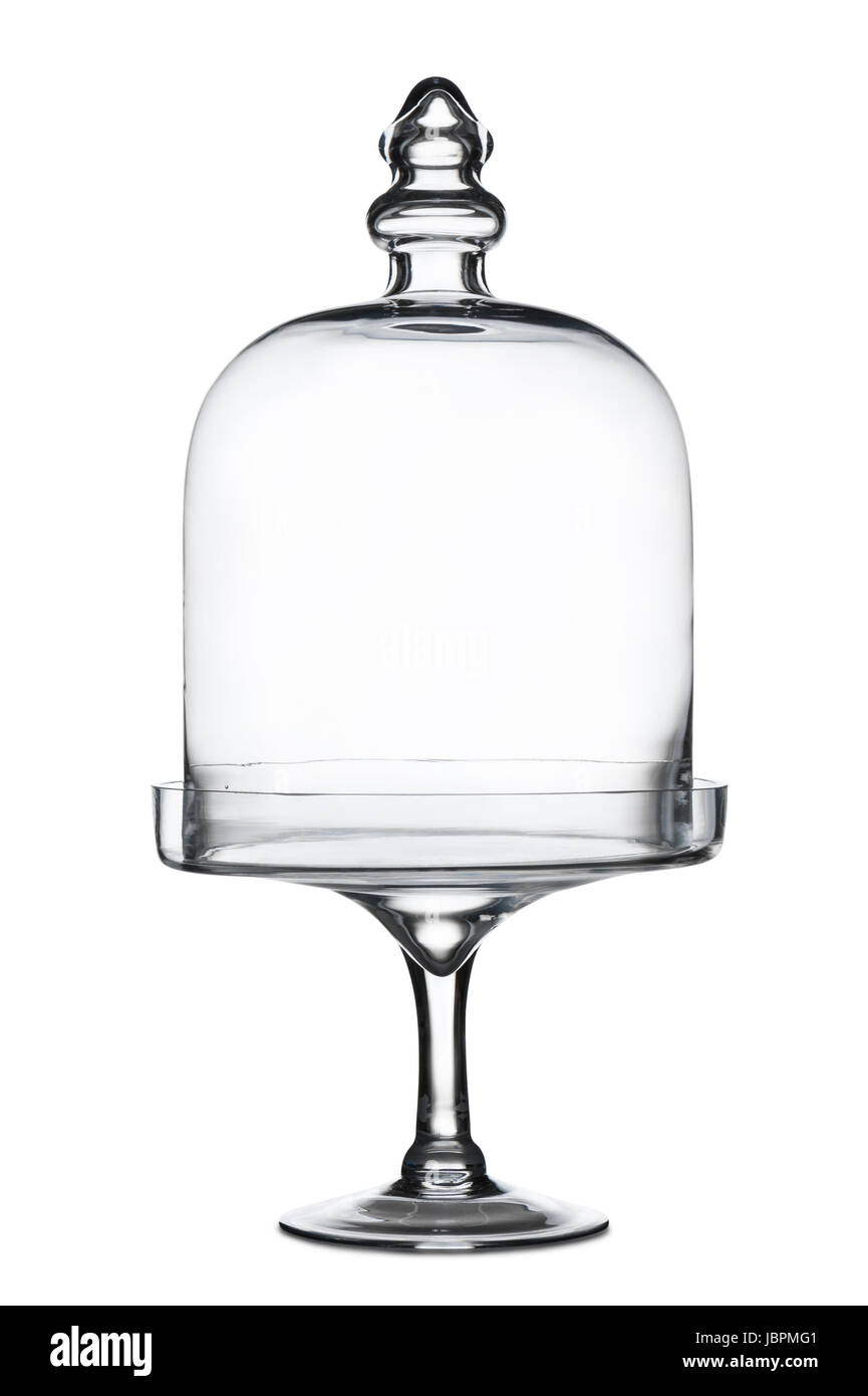 glass tray for cake with decorated lid, isolated on white Stock Photo