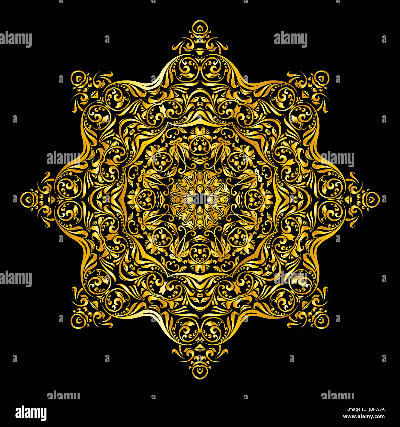 Vector gold decoration similar a flower on black background Stock Photo