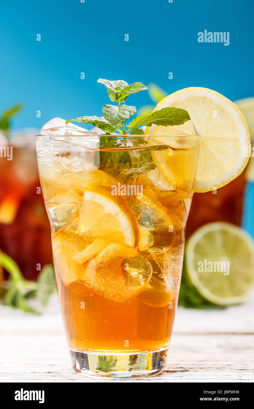 Fresh and cold ice tea decorated with mint leaf Stock Photo - Alamy