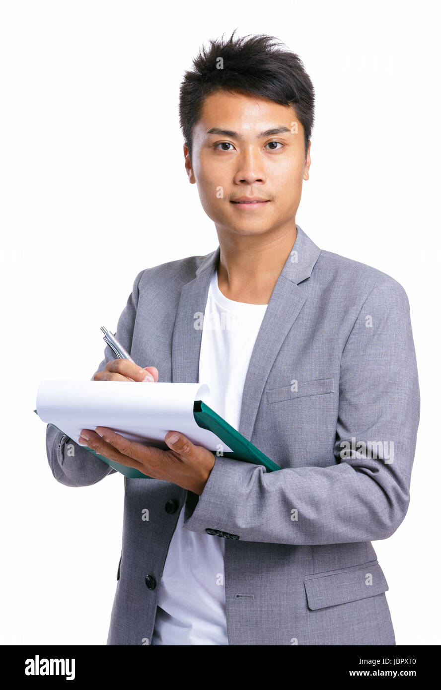 Business man write on clipboard Stock Photo - Alamy